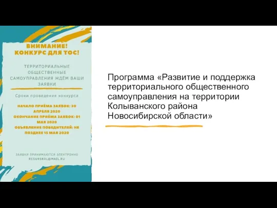 Программа «Развитие и поддержка территориального общественного самоуправления на территории Колыванского района Новосибирской области»