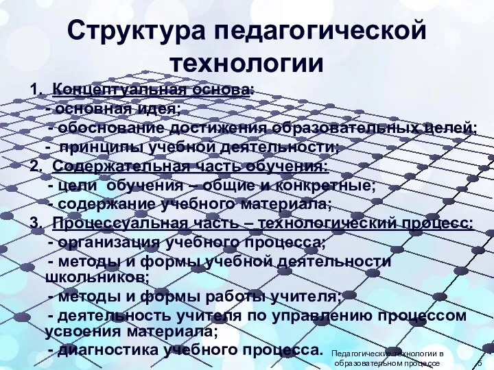 Структура педагогической технологии 1. Концептуальная основа: - основная идея; - обоснование достижения