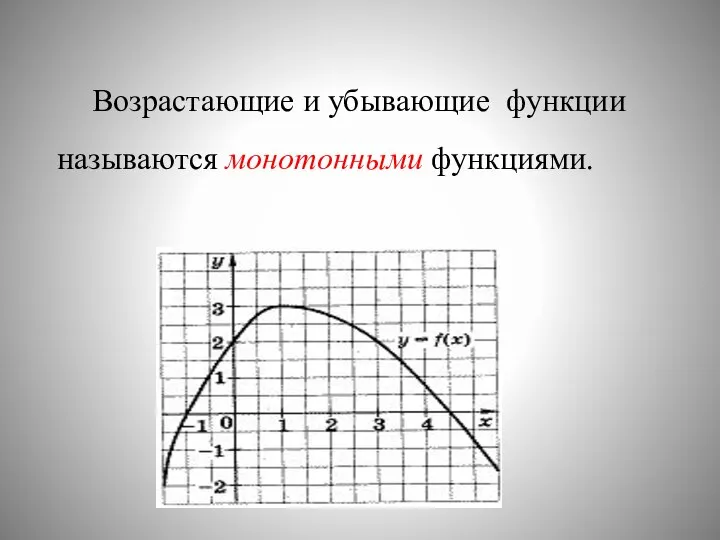 Возрастающие и убывающие функции называются монотонными функциями.