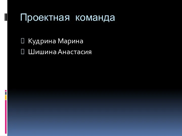 Проектная команда Кудрина Марина Шишина Анастасия