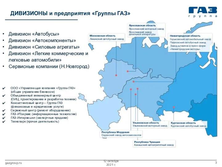 12 октября 2021 г. gazgroup.ru ДИВИЗИОНЫ и предприятия «Группы ГАЗ» Дивизион «Автобусы»