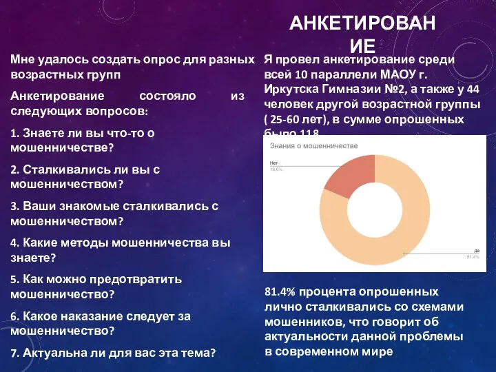 АНКЕТИРОВАНИЕ Мне удалось создать опрос для разных возрастных групп Анкетирование состояло из