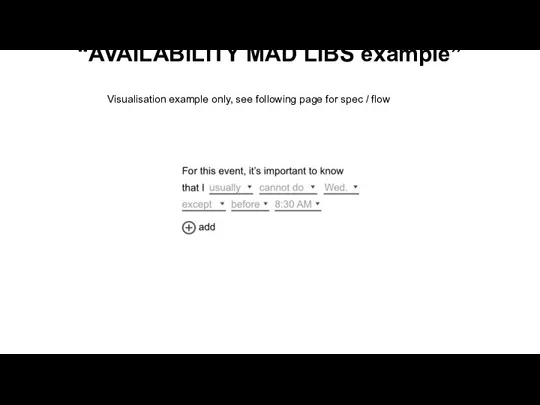 “AVAILABILITY MAD LIBS example” Visualisation example only, see following page for spec / flow