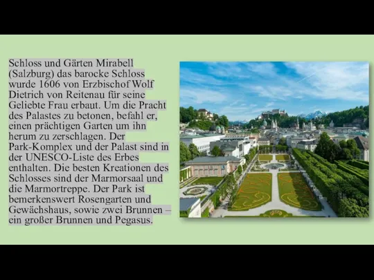 Schloss und Gärten Mirabell (Salzburg) das barocke Schloss wurde 1606 von Erzbischof
