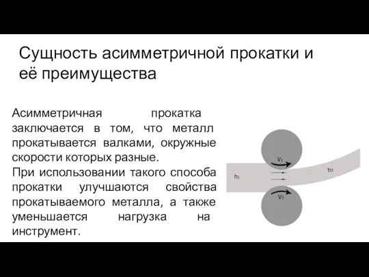 Сущность асимметричной прокатки и её преимущества Асимметричная прокатка заключается в том, что