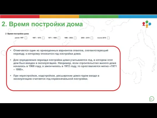 2. Время постройки дома . Отмечается один из приведенных вариантов ответов, соответствующий