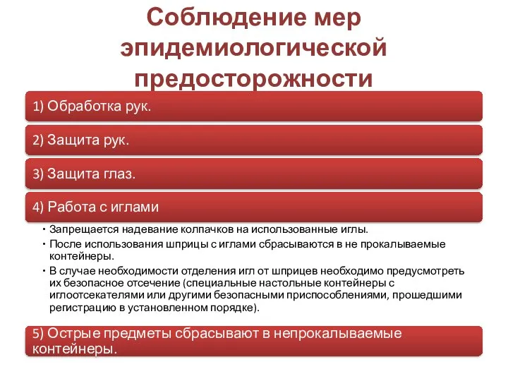 Соблюдение мер эпидемиологической предосторожности