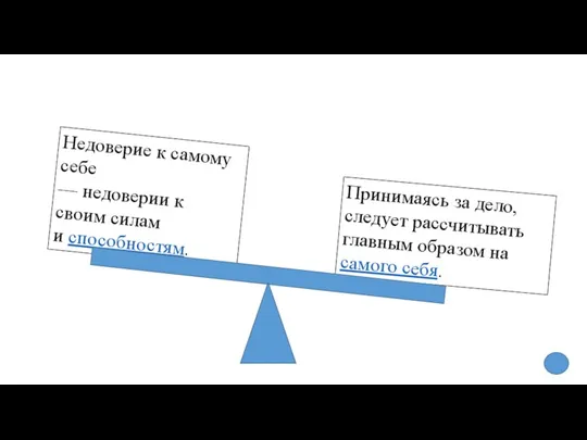 Недоверие к самому себе — недоверии к своим силам и способностям. Принимаясь