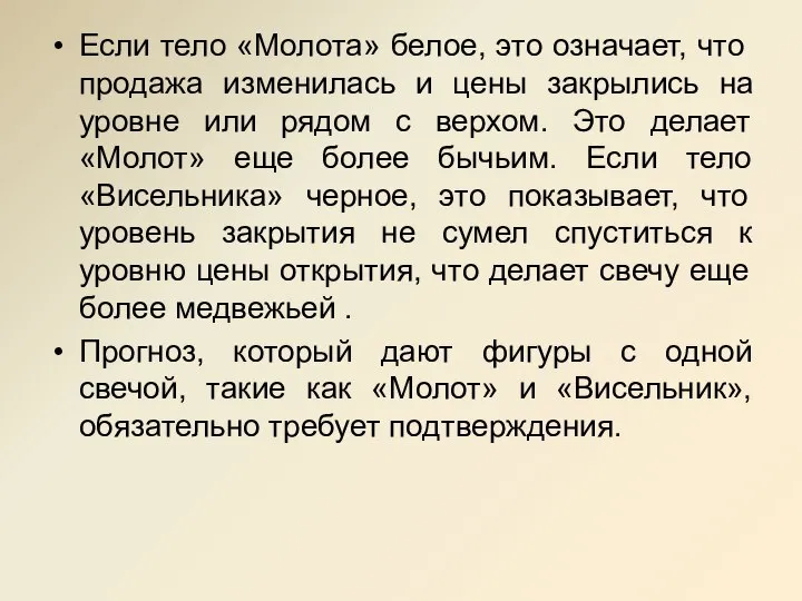 Если тело «Молота» белое, это означает, что продажа изменилась и цены закрылись