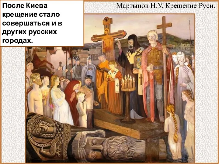 После Киева крещение стало совершаться и в других русских городах. Мартынов Н.У. Крещение Руси.