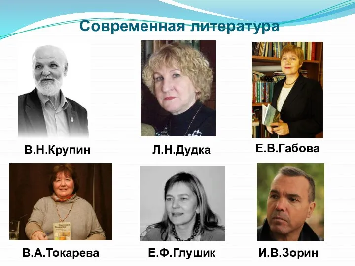 Современная литература В.Н.Крупин Л.Н.Дудка В.А.Токарева Е.В.Габова Е.Ф.Глушик И.В.Зорин