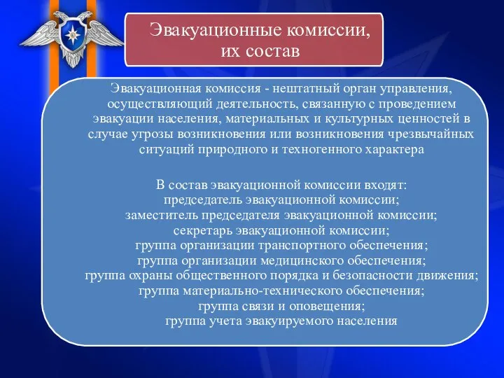 Эвакуационная комиссия - нештатный орган управления, осуществляющий деятельность, связанную с проведением эвакуации