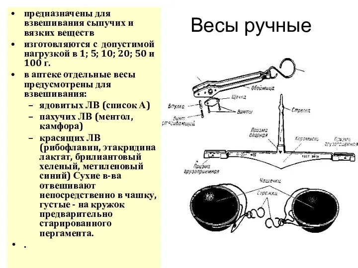 Весы ручные предназначены для взвешивания сыпучих и вязких веществ изготовляются с допустимой