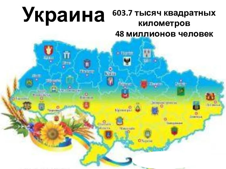 Украина 603.7 тысяч квадратных километров 48 миллионов человек