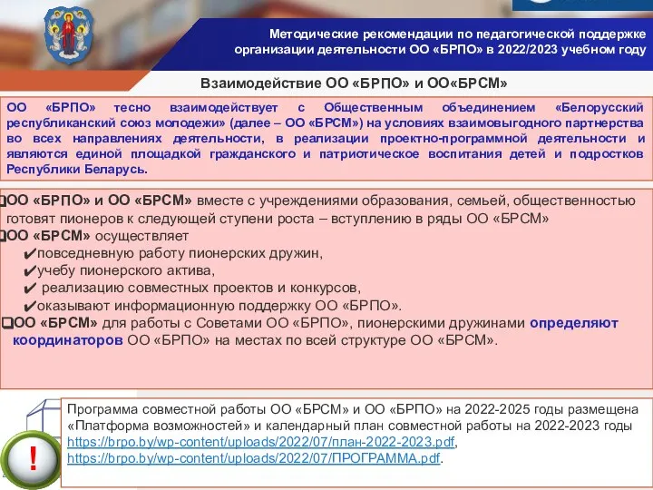 Методические рекомендации по педагогической поддержке организации деятельности ОО «БРПО» в 2022/2023 учебном