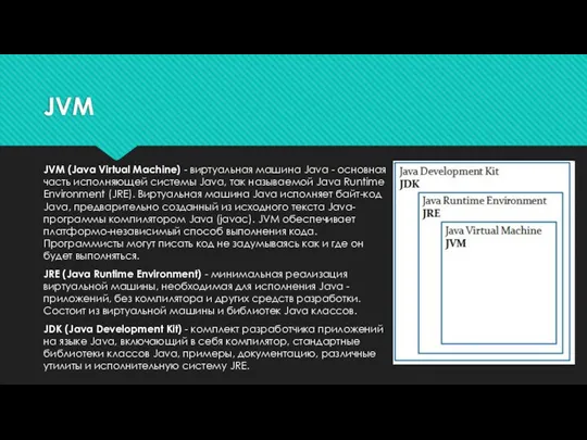 JVM JVM (Java Virtual Machine) - виртуальная машина Java - основная часть