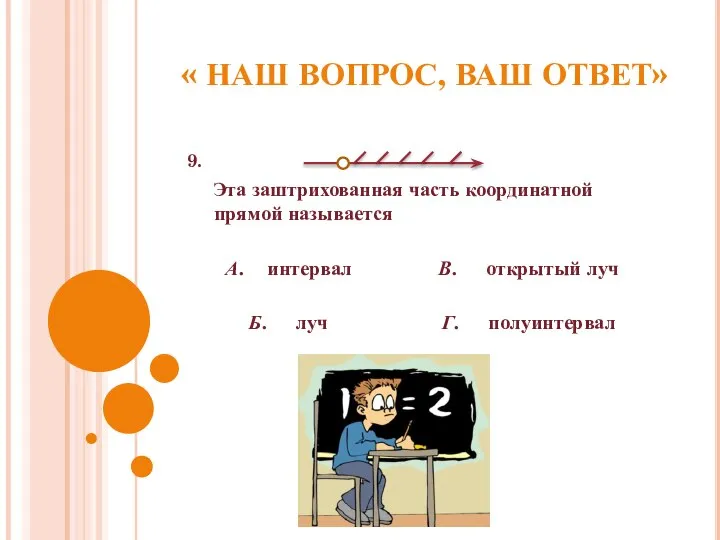 « НАШ ВОПРОС, ВАШ ОТВЕТ» 9. Эта заштрихованная часть координатной прямой называется