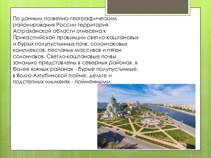 По данным почвенно-географическим районирования России территория Астраханской области отнесена к Прикаспийской провинции