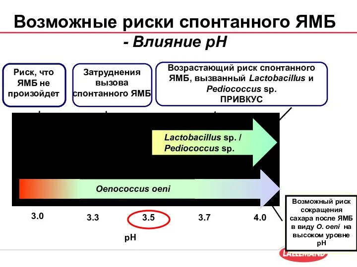 Возможные риски спонтанного ЯМБ - Влияние pH pH 4.0 3.5 3.3 3.7