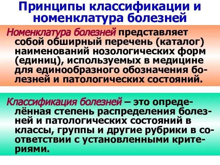 Принципы классификации и номенклатура болезней Номенклатура болезней представляет собой обширный перечень (каталог)