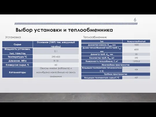 Выбор установки и теплообменника Установка Теплообменник