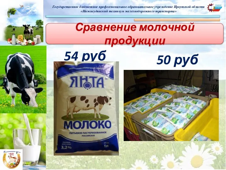 54 руб 50 руб Сравнение молочной продукции