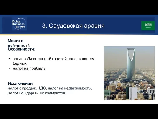 3. Саудовская аравия Место в рейтинге: 3 Особенности: закят - обязательный годовой