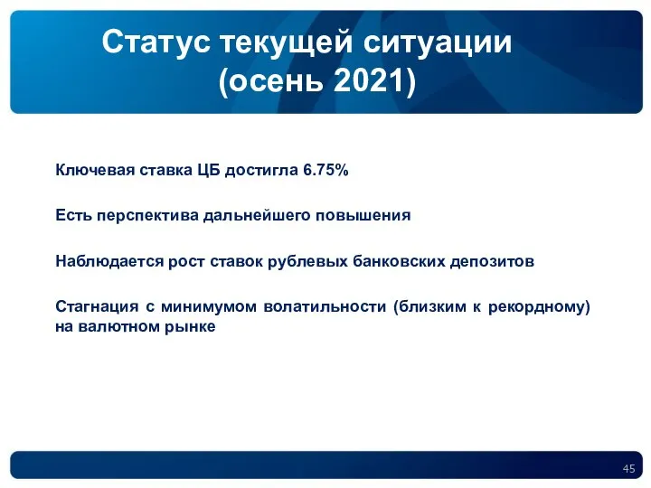 Ключевая ставка ЦБ достигла 6.75% Есть перспектива дальнейшего повышения Наблюдается рост ставок