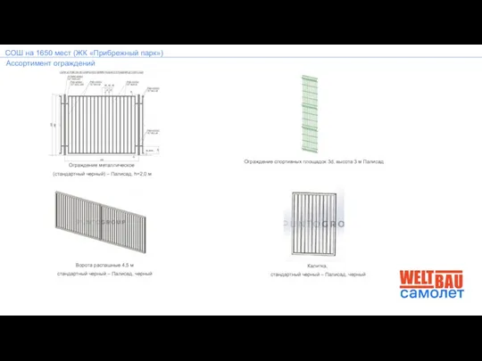 СОШ на 1650 мест (ЖК «Прибрежный парк») Ассортимент ограждений Ограждение спортивных площадок
