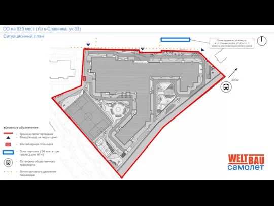 Ситуационный план ОО на 825 мест (Усть-Славянка, уч.33) Условные обозначения: 200м Граница