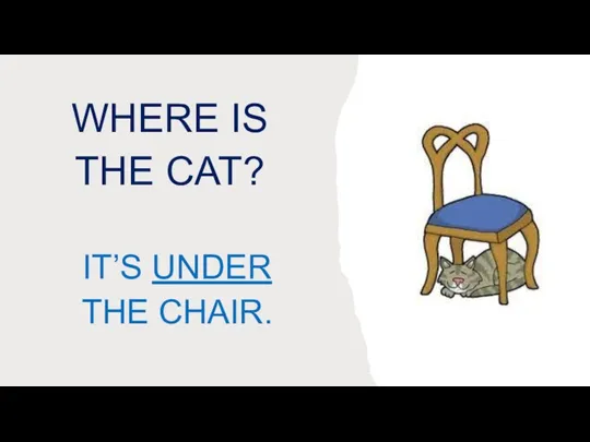 WHERE IS THE CAT? IT’S UNDER THE CHAIR.