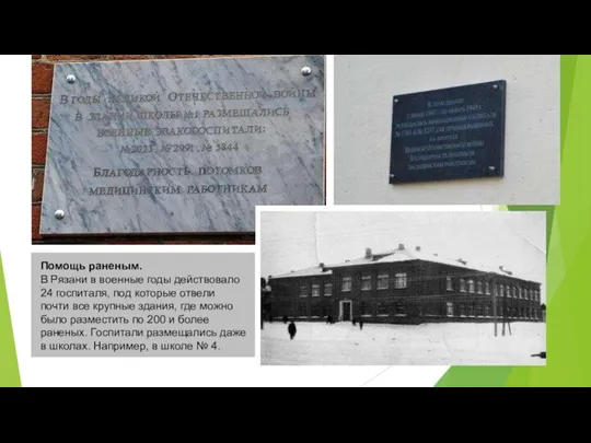 Помощь раненым. В Рязани в военные годы действовало 24 госпиталя, под которые