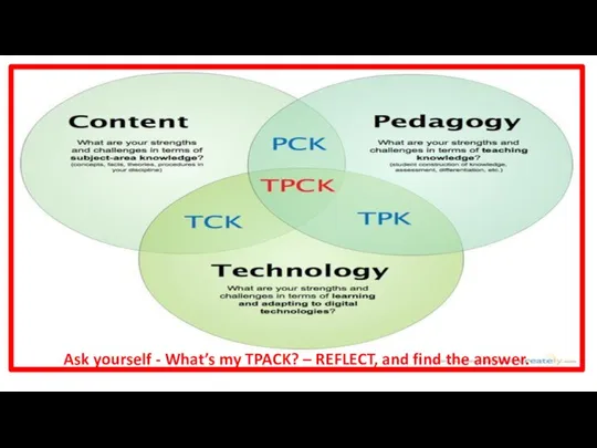 Ask yourself - What’s my TPACK? – REFLECT, and find the answer.