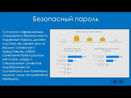 Безопасный пароль Согласно современным стандартам безопасности, надежный пароль должен состоять не менее