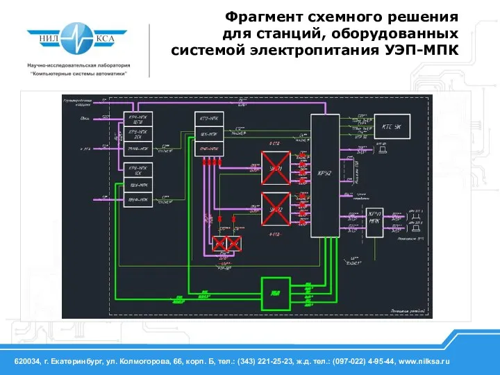 Фрагмент схемного решения для станций, оборудованных системой электропитания УЭП-МПК