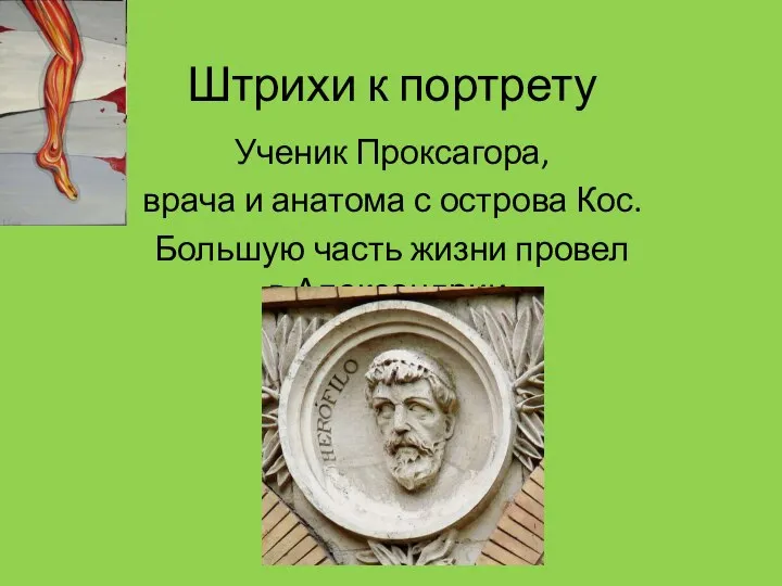 Штрихи к портрету Ученик Проксагора, врача и анатома с острова Кос. Большую