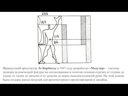 Французский архитектор Ле Корбюзье в 1947 году разработал «Модулор» – систему деления