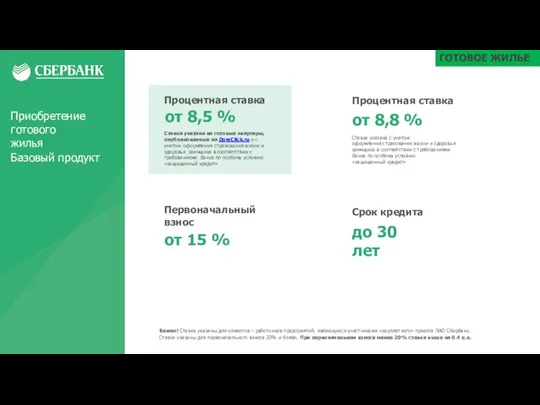 Процентная ставка от 8,5 % Ставка указана на готовые квартиры, опубликованные на