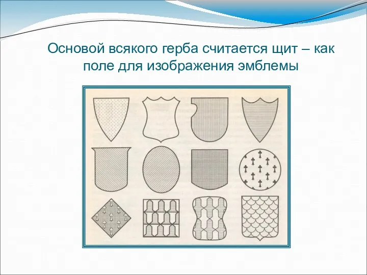 Основой всякого герба считается щит – как поле для изображения эмблемы