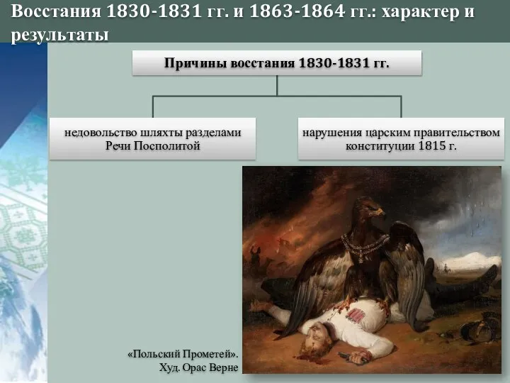 Восстания 1830-1831 гг. и 1863-1864 гг.: характер и результаты «Польский Прометей». Худ. Орас Верне