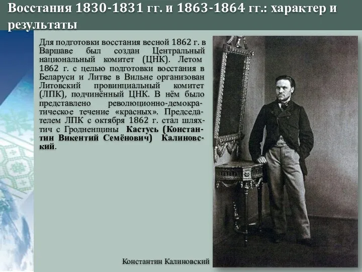 Восстания 1830-1831 гг. и 1863-1864 гг.: характер и результаты Константин Калиновский Для