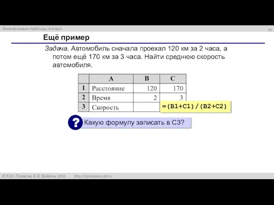 Ещё пример Задача. Автомобиль сначала проехал 120 км за 2 часа, а