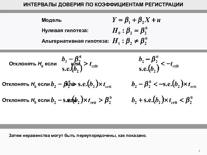 Затем неравенства могут быть переупорядочены, как показано. 4 ИНТЕРВАЛЫ ДОВЕРИЯ ПО КОЭФФИЦИЕНТАМ