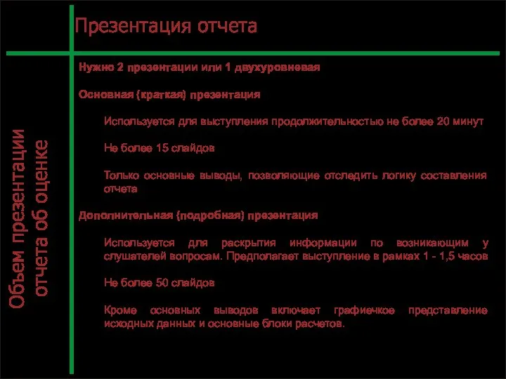 С. Л.12 Презентация отчета Нужно 2 презентации или 1 двухуровневая Основная (краткая)