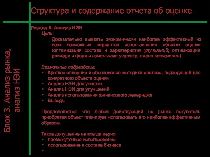 С. Л.12 Структура и содержание отчета об оценке Раздел 5. Анализ НЭИ