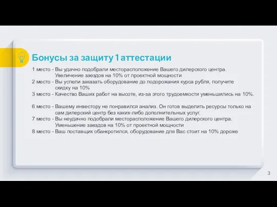 Бонусы за защиту 1 аттестации 1 место - Вы удачно подобрали месторасположение