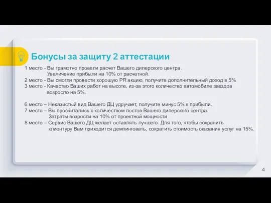 Бонусы за защиту 2 аттестации 1 место - Вы грамотно провели расчет