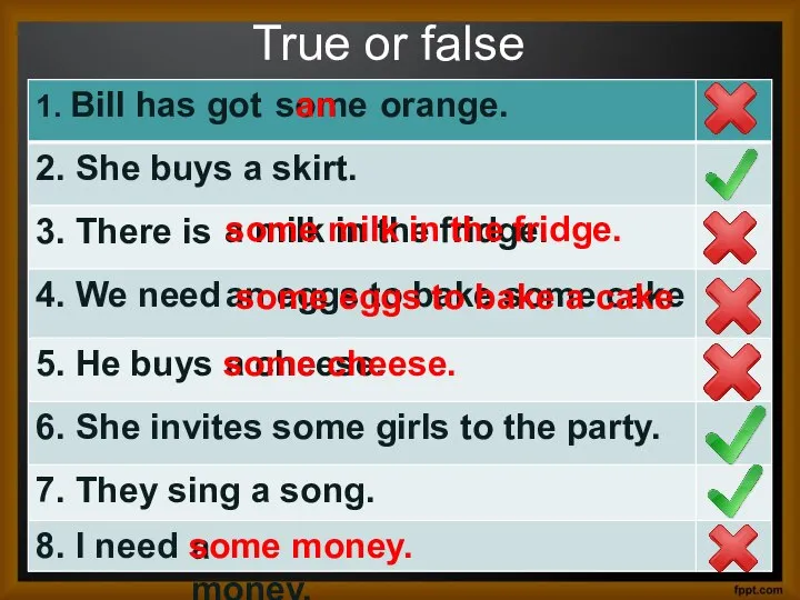 True or false some a milk in the fridge. an eggs to