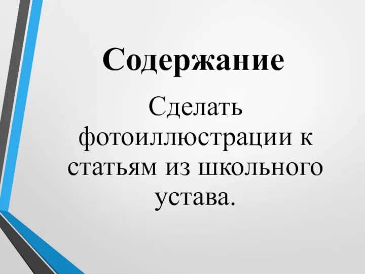 Содержание Сделать фотоиллюстрации к статьям из школьного устава.