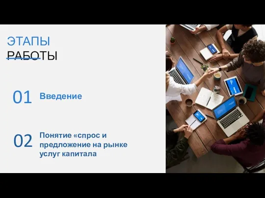 ЭТАПЫ РАБОТЫ Введение 01 Понятие «спрос и предложение на рынке услуг капитала 02